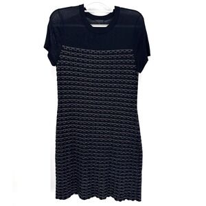 Rag & Bone Datia Knit Mini Dress Womens Large Black White Short Sleeve Stretch